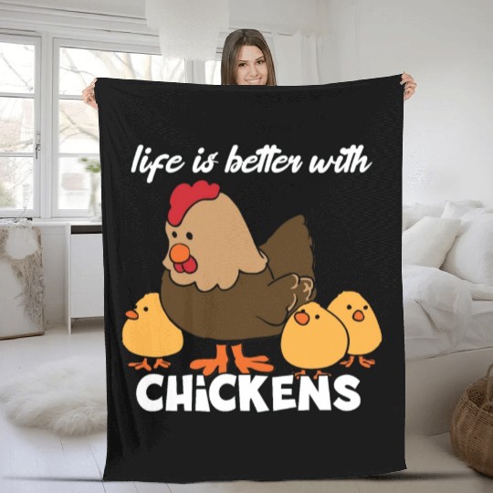Life Is Better with Chickens Cartoon Funny Hen Fleece Blankets