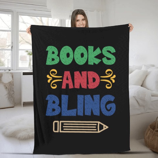 Books And Bling Fleece Blankets