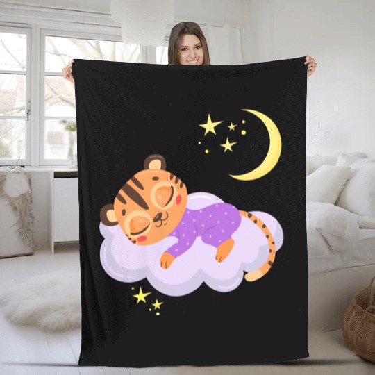 sleeping cute tiger on a cloud Fleece Blankets
