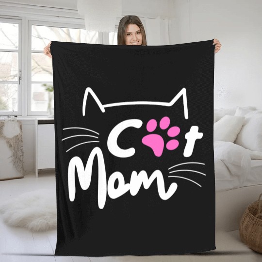 Best Cat Mom Ever with Paw for Mother Fleece Blankets