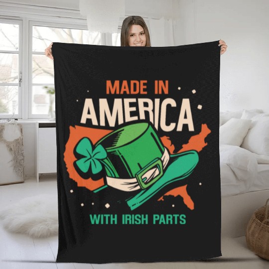 Made In America With Irish Parts Gaelic Ireland Fleece Blankets
