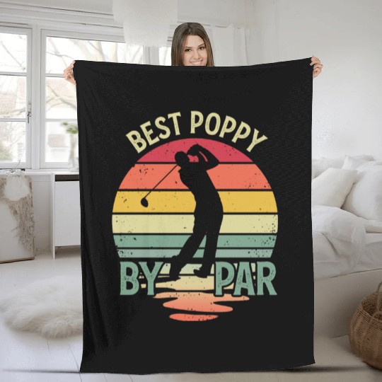 Best Poppy By Par Vintage Funny Golf Dad Fleece Blankets