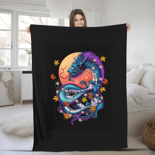 Japanese Dragon Fleece Blankets
