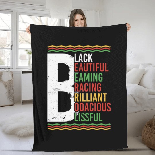 Black Beautiful Beaming Bracing Brilliant Fleece Blankets