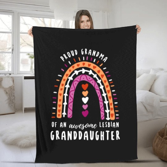 Proud Grandma Lesbian Granddaughter Rainbow Fleece Blankets