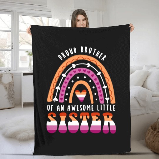 Proud Brother Awesome Little Sister Lesbian Fleece Blankets