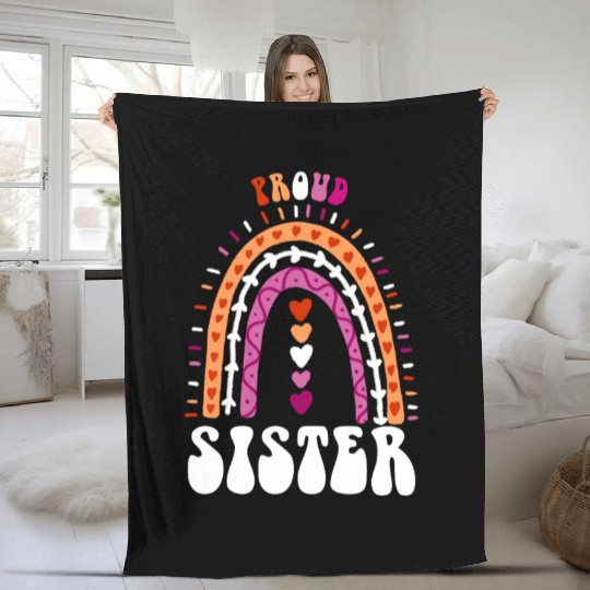 Proud Sister Lesbian Pride Boho Rainbow Fleece Blankets