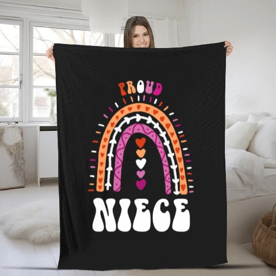 Proud Niece Lesbian Pride Boho Rainbow Fleece Blankets