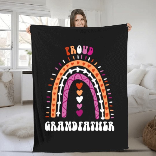 Proud Grandfather Lesbian Pride Boho Rainbow Fleece Blankets