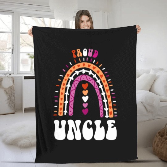 Proud Uncle Lesbian Pride Boho Rainbow Fleece Blankets