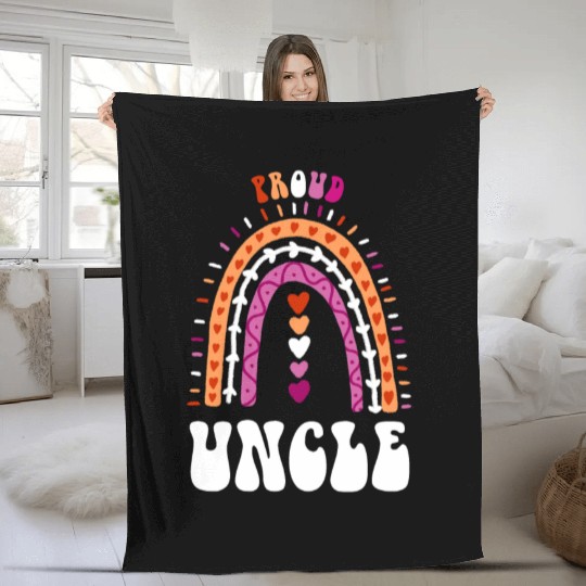 Proud Uncle Lesbian Pride Boho Rainbow Fleece Blankets