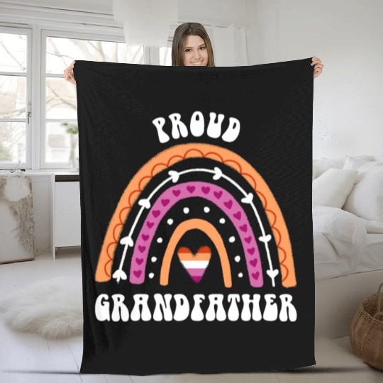 Proud Grandfather Lesbian Pride Rainbow Fleece Blankets