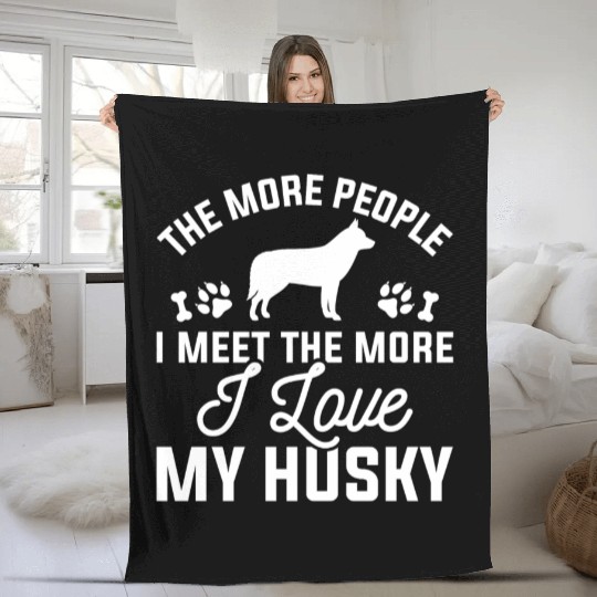I Love My Husky Fleece Blankets