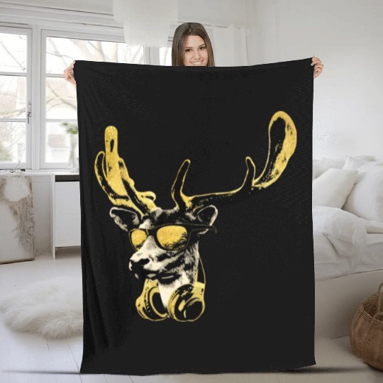 Deer DJ Bling Cool Funny Music Animal With Fleece Blankets