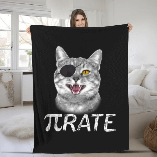 Funny Pi Day Math Science Cat Pirate Fleece Blankets