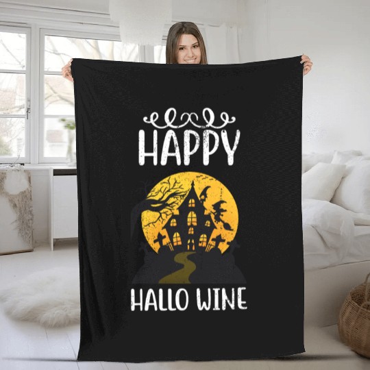 Happy Hallo Wine Funny Halloween Fleece Blankets
