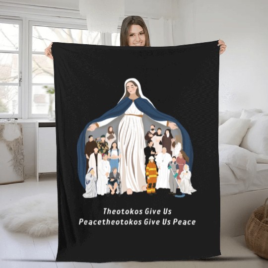 Virgin Mary Rosary Fleece Blankets