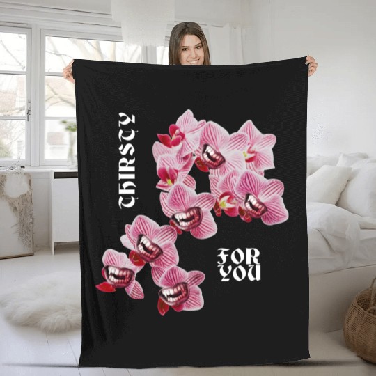 Orchid flower teeth creepy Orchid flower teeth cre Fleece Blankets