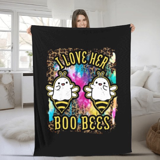 Halloween I love her Boo Bees Tie Dye Fleece Blankets