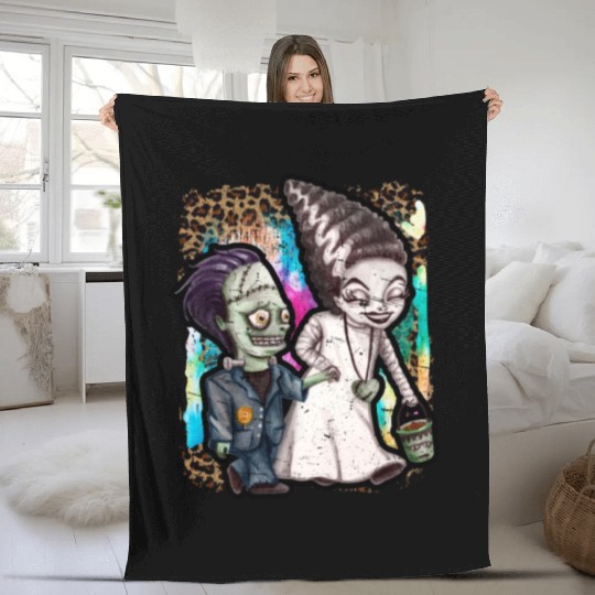 Halloween Witch and Zombie Tie Dye Fleece Blankets