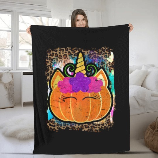 Halloween Unicorn Pumpkin Tie Dye Fleece Blankets