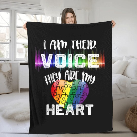 Autism Teacher I Am Their Voice They Are My Heart Fleece Blankets
