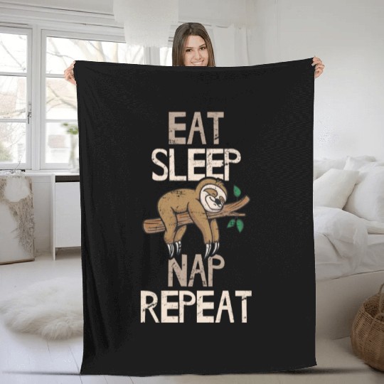 Eat Sleep Nap Repeat Funny Sloth Lovers Sleeping L Fleece Blankets