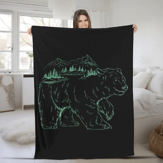 Bear Landscape Mountain Wilderness Mountaineer Fleece Blankets