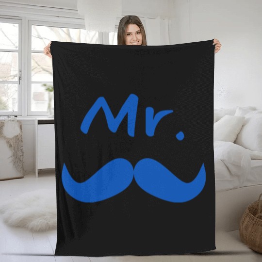 Mr & Mrs. Mustache Lips Matching Couple Fleece Blankets