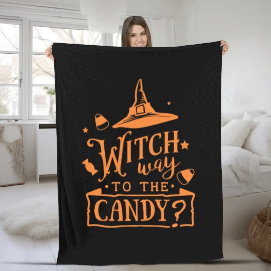 Witch Way To The Candy Hat Halloween Holiday Fleece Blankets