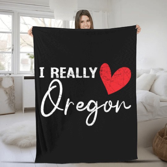 I Really Love Oregon USA America Oregonians Fleece Blankets