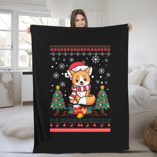 Ugly Christmas Fox Pattern Knit Xmas Christkind Fleece Blankets