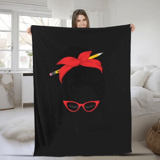 Preschool teacher messy bun women school Fleece Blankets