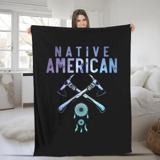 Native American Axe Traditional Dreamcatcher Fleece Blankets