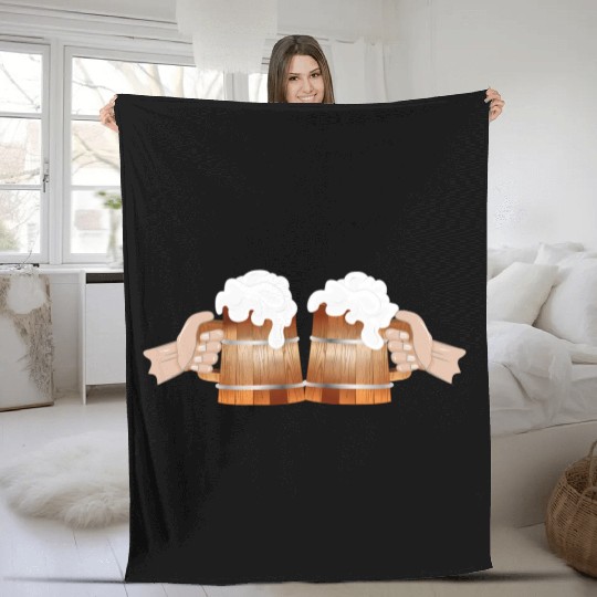 two filled beer mugs Cheers to toast Fleece Blankets