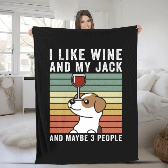 I Like Wine And My Jack Russell Terrier Fleece Blankets