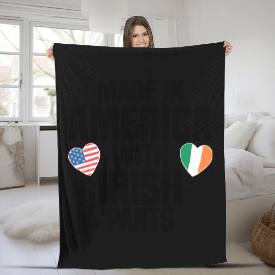 MADE IN AMERICA WITH IRISH PARTS Fleece Blankets