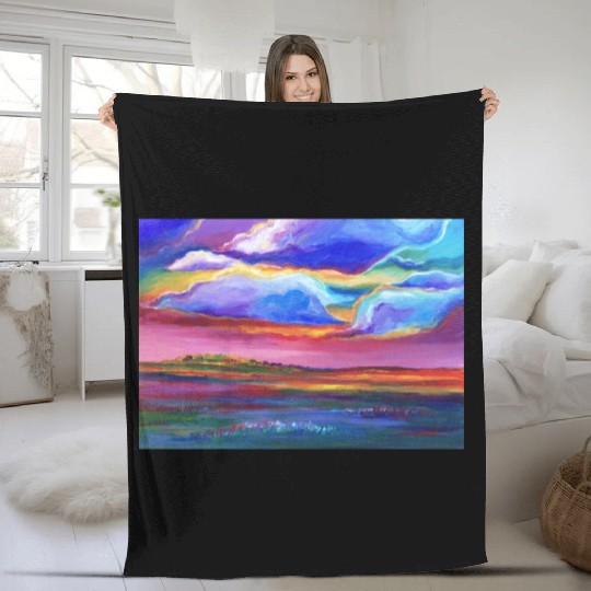 Colorful Sunset Landscape Painting Fleece Blankets