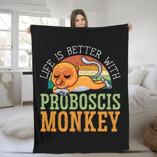 Life Is Better With Proboscis Monkey Ape Zookeeper Fleece Blankets