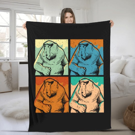 Retro Proboscis Monkey Ape Wildlife Zookeeper Fleece Blankets