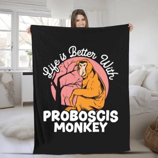 Life Is Better With Proboscis Monkey Ape Zookeeper Fleece Blankets