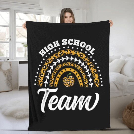 High School Team Leopard Rainbow Back To School Fleece Blankets