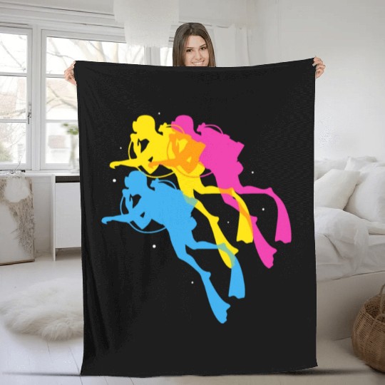 Retro Colorful Scuba Diving Fleece Blankets