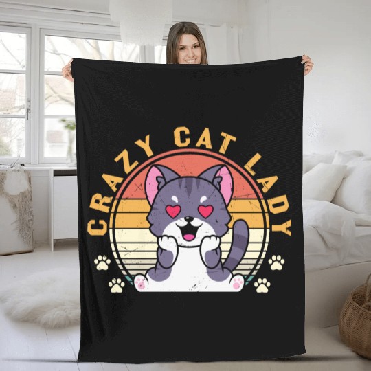 Crazy cat Lady Fleece Blankets