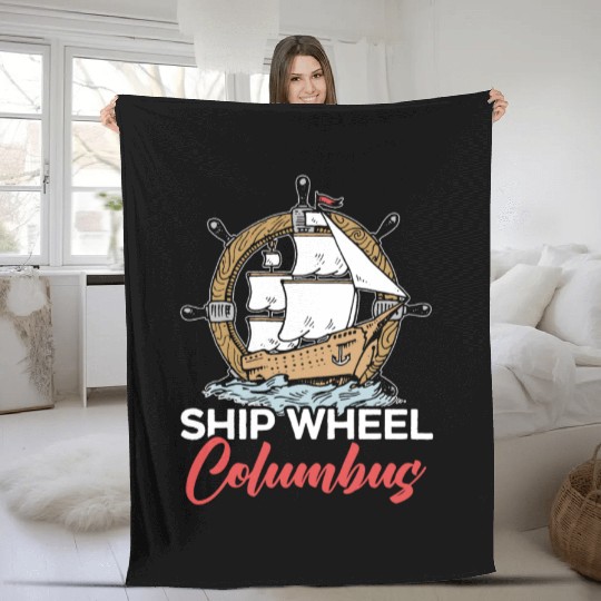 Ship Wheel Columbus Day Christopher Columbus Fleece Blankets