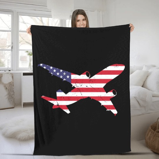 American Flag Airplane Stars And Stripes Fleece Blankets