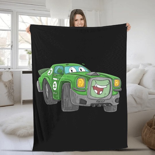 Racing Car with a Face Fleece Blankets