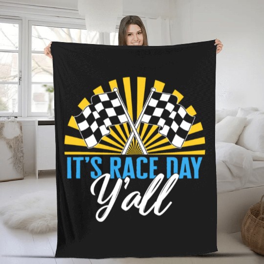It's Race Day Y'all Fleece Blankets, Race Day Checkered