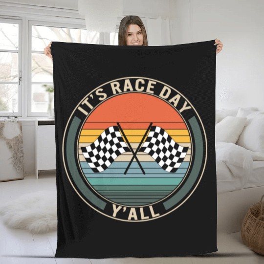 It's Race Day Y'all Fleece Blankets, Race Day Checkered