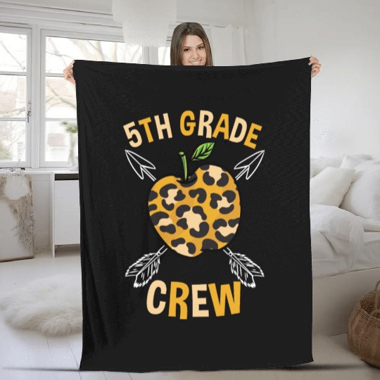 5th Grade Back To School Crew Leopard Print Fleece Blankets